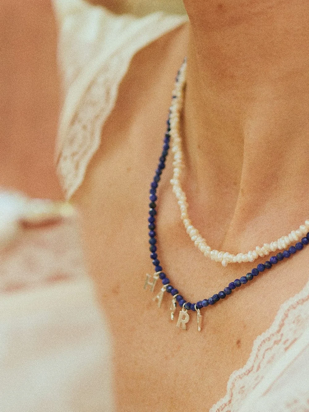 Daisy London Polly Personalised Lapis Bead Necklace Sterling Silver, view 6