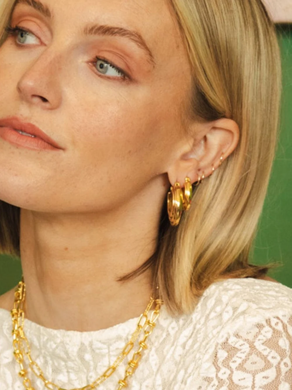 Daisy London Polly Ridge Hoop Earrings 18ct Gold Plate, view 2
