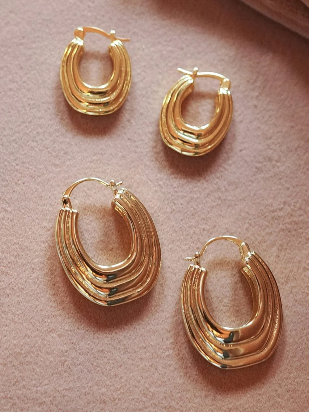 Daisy London Polly Ridge Hoop Earrings 18ct Gold Plate, view 5