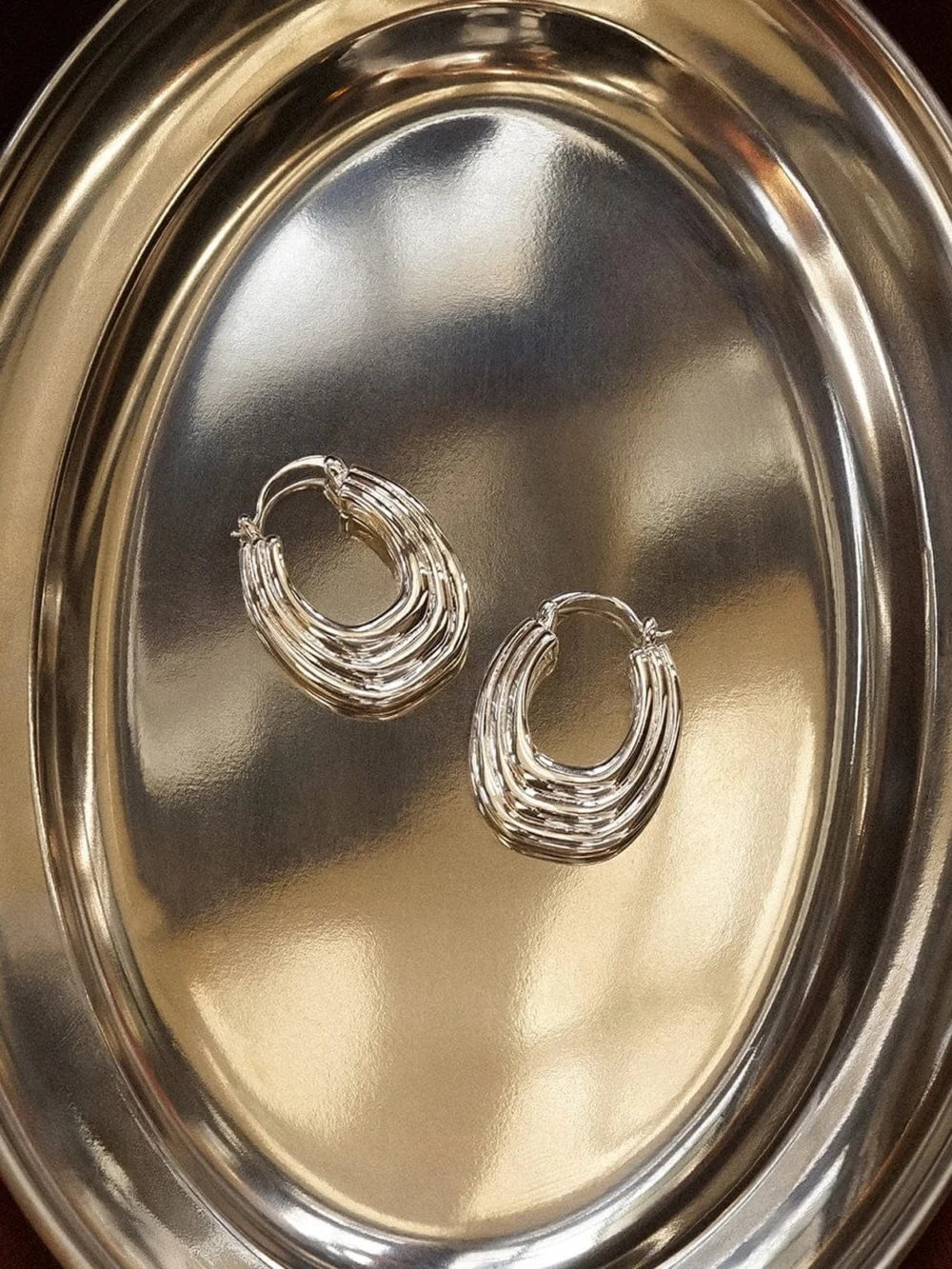 Daisy London Polly Ridge Hoop Earrings Silver Plate, view 5