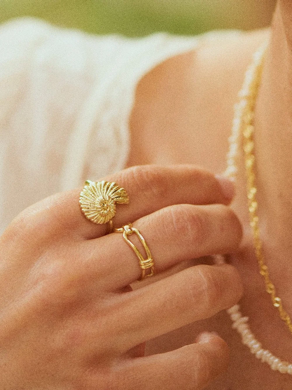Daisy London Polly Shell Ring 18ct Gold Plate, view 2