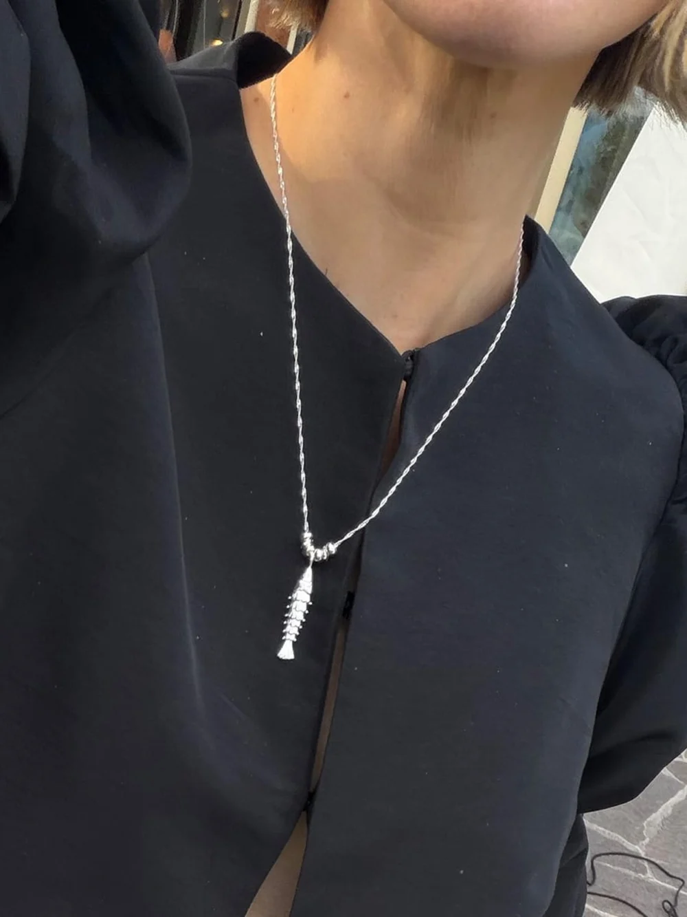 Daisy London Polly Tidal Fish Chain Necklace Silver Plate, view 2