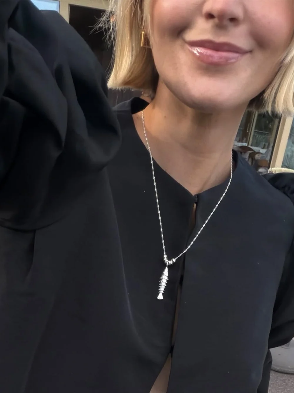 Daisy London Polly Tidal Fish Chain Necklace Silver Plate, view 4
