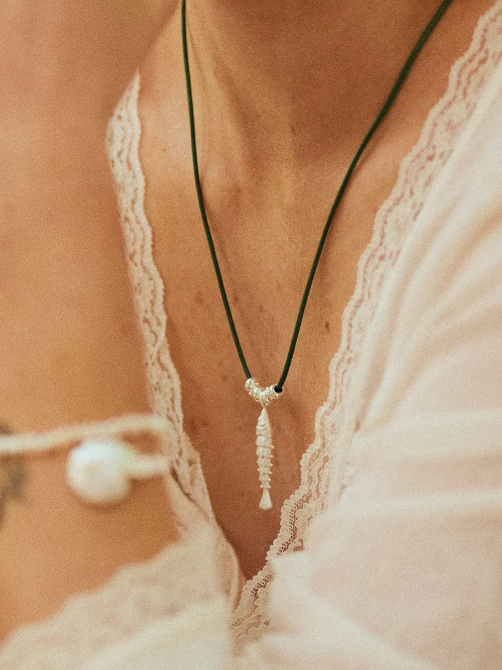 Daisy London Polly Tidal Fish Cord Necklace Silver Plate, view 2