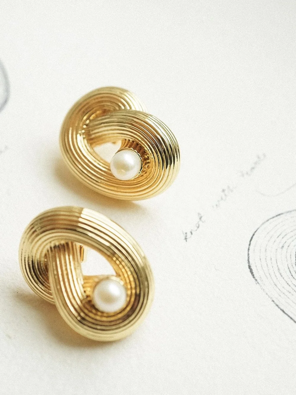 Daisy London Polly Ties the Knot Pearl Stud Earrings 18ct Gold Plate, view 5