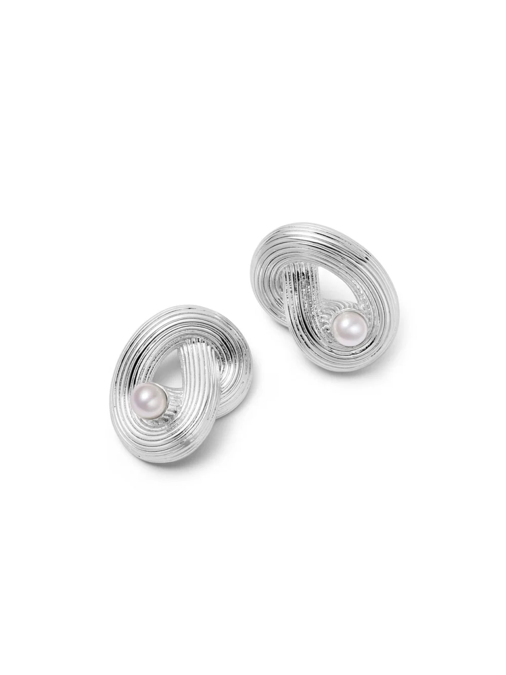 Daisy London Polly Ties the Knot Pearl Stud Earrings Silver Plate