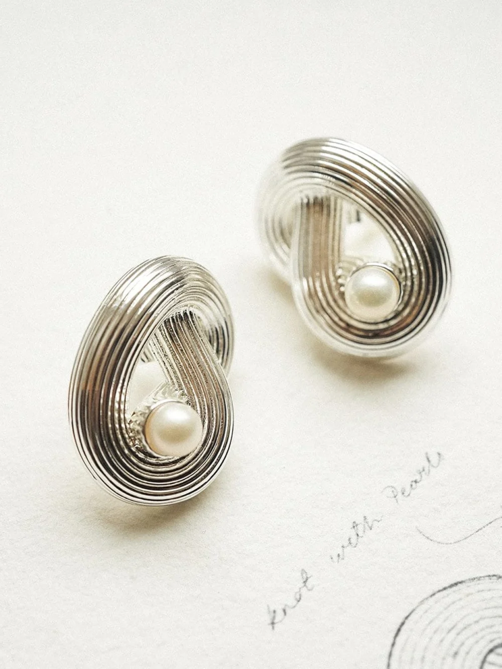 Daisy London Polly Ties the Knot Pearl Stud Earrings Silver Plate, view 5