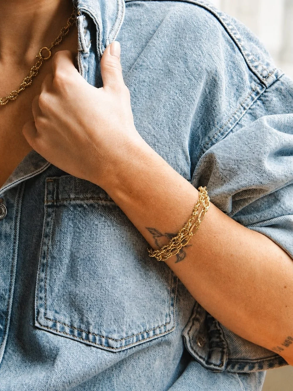 Daisy London Polly Vintage Link Chain Bracelet 18ct Gold Plate, view 5