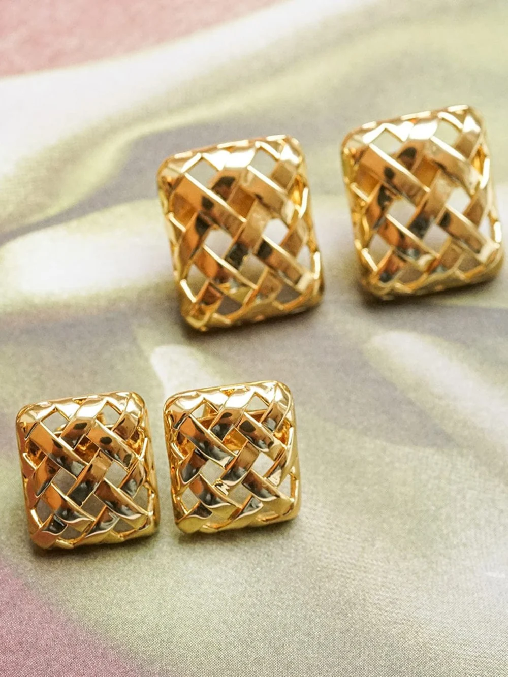 Daisy London Polly Woven Square Studs 18ct Gold Plate, view 3