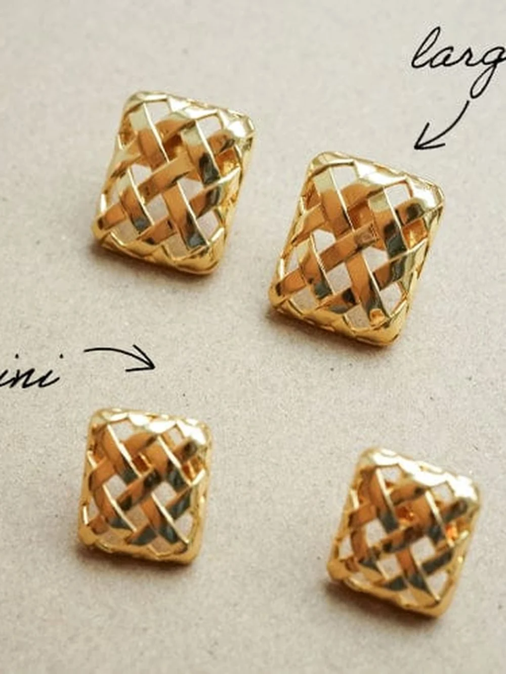 Daisy London Polly Woven Square Studs 18ct Gold Plate, view 5
