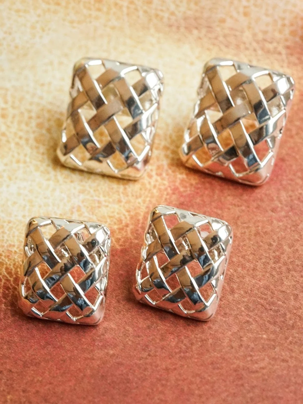 Daisy London Polly Woven Square Studs Silver Plate, view 2