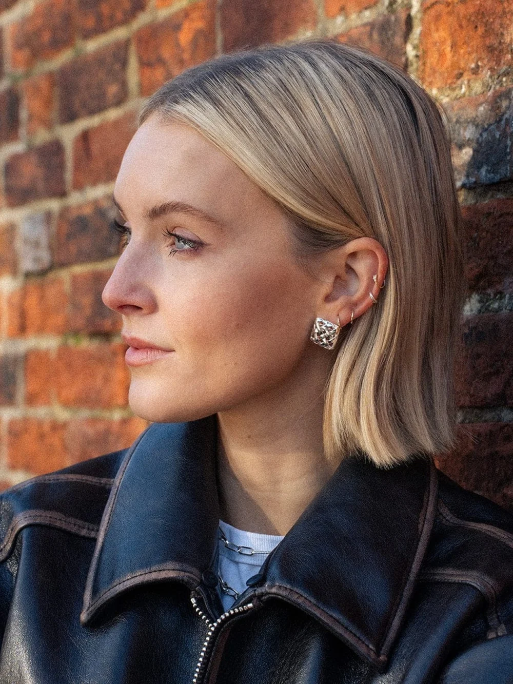 Daisy London Polly Woven Square Studs Silver Plate, view 3