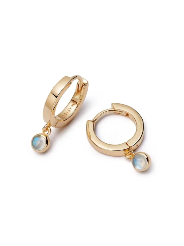 Daisy London Rainbow Moonstone Healing Huggie Hoop Earrings 18ct Gold Plate