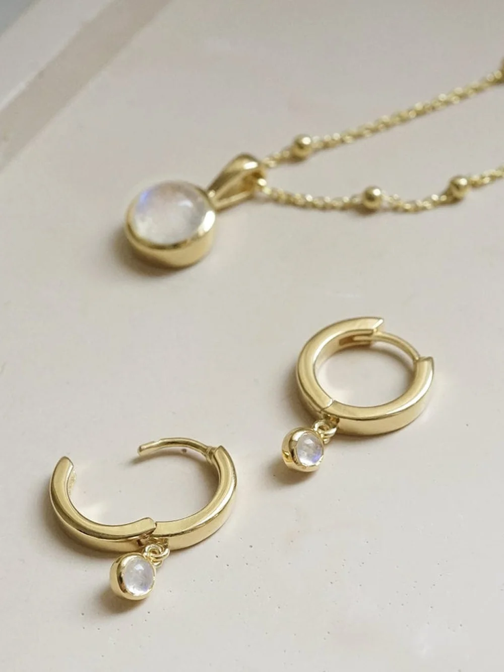 Daisy London Rainbow Moonstone Healing Huggie Hoop Earrings 18ct Gold Plate, view 3