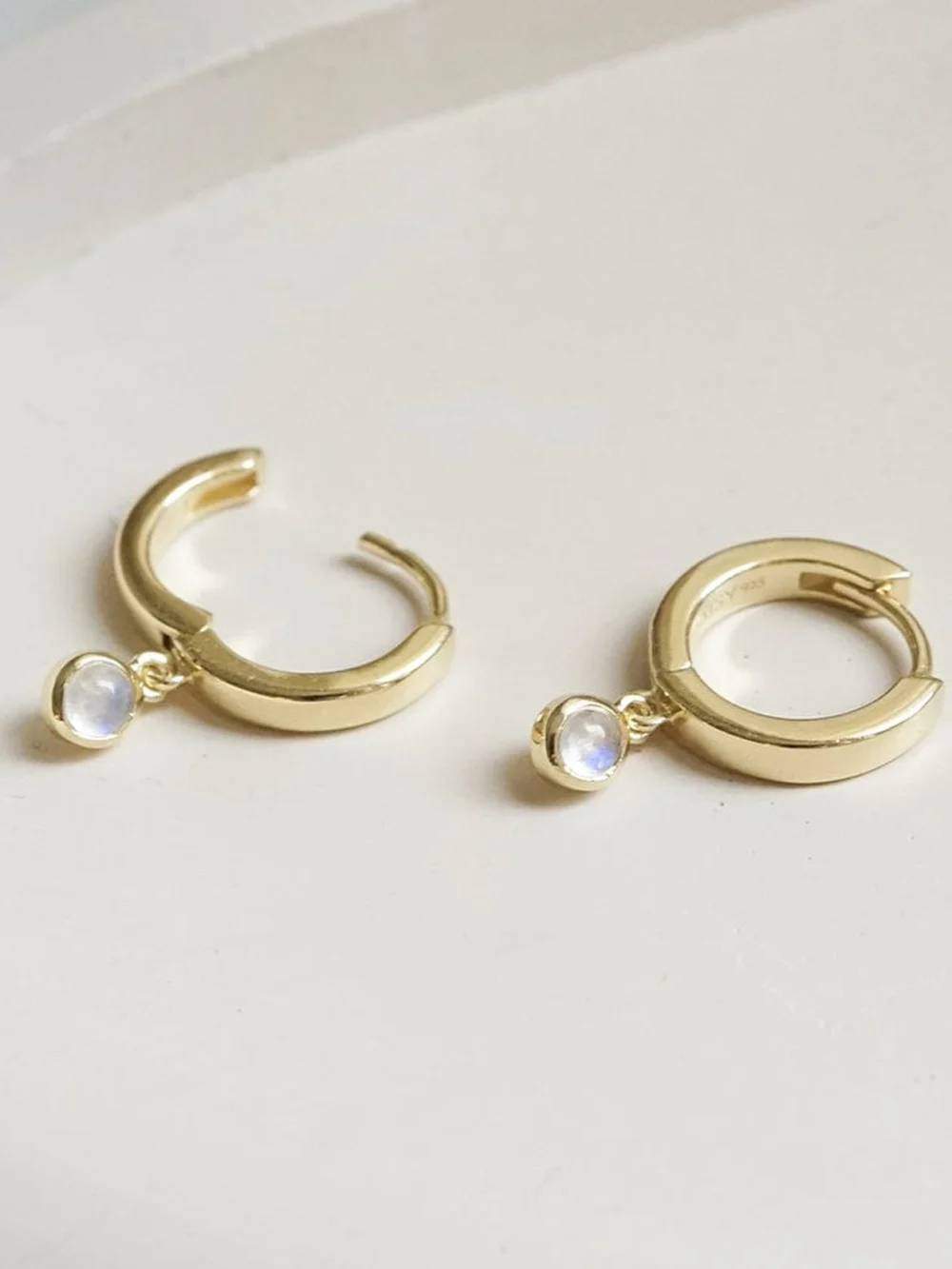 Daisy London Rainbow Moonstone Healing Huggie Hoop Earrings 18ct Gold Plate, view 5