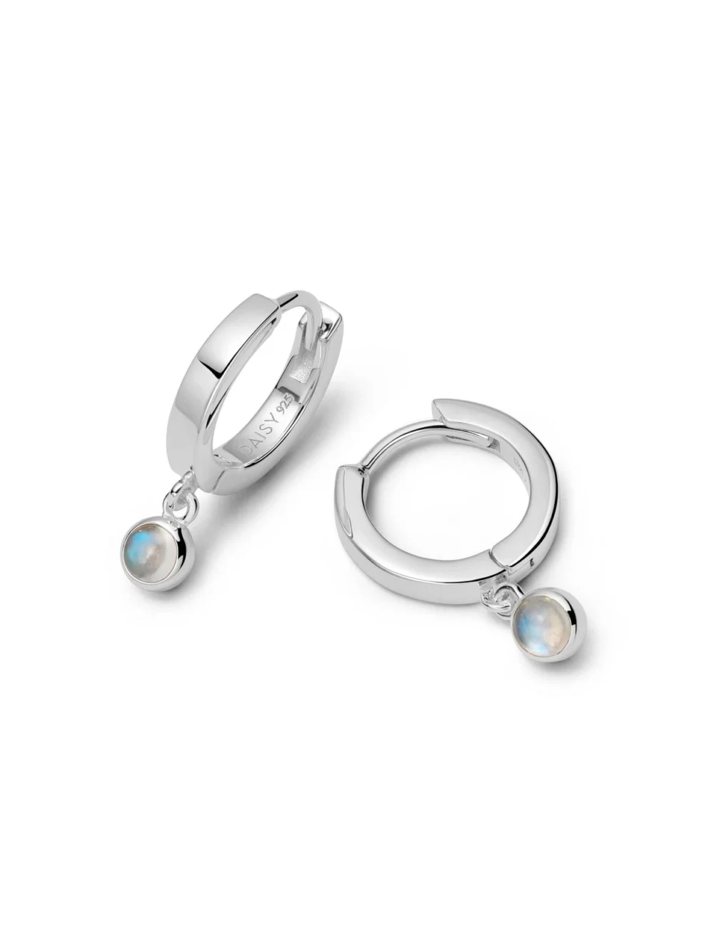 Daisy London Rainbow Moonstone Healing Huggie Hoop Earrings Sterling Silver