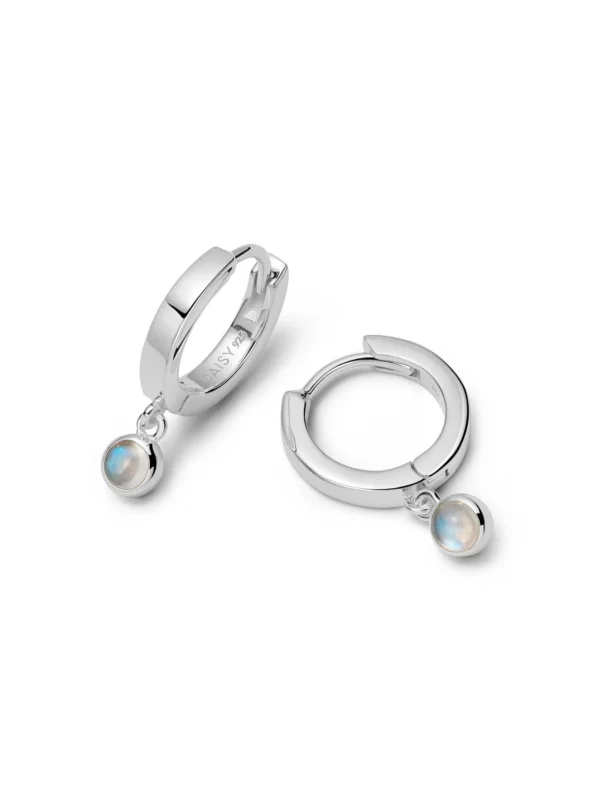 Daisy London Rainbow Moonstone Healing Huggie Hoop Earrings Sterling Silver