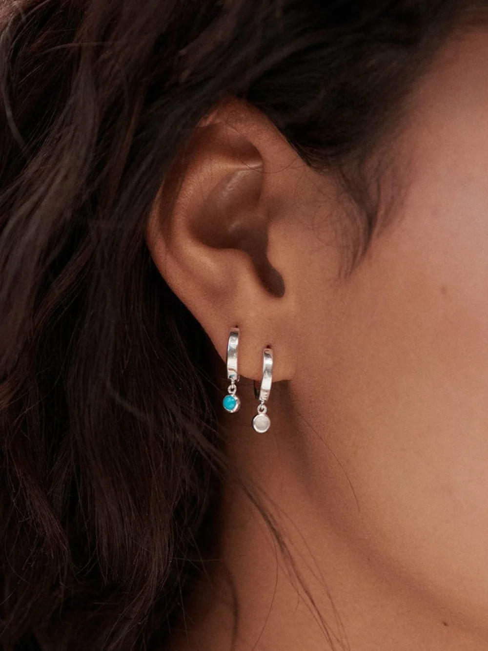 Daisy London Rainbow Moonstone Healing Huggie Hoop Earrings Sterling Silver, view 2
