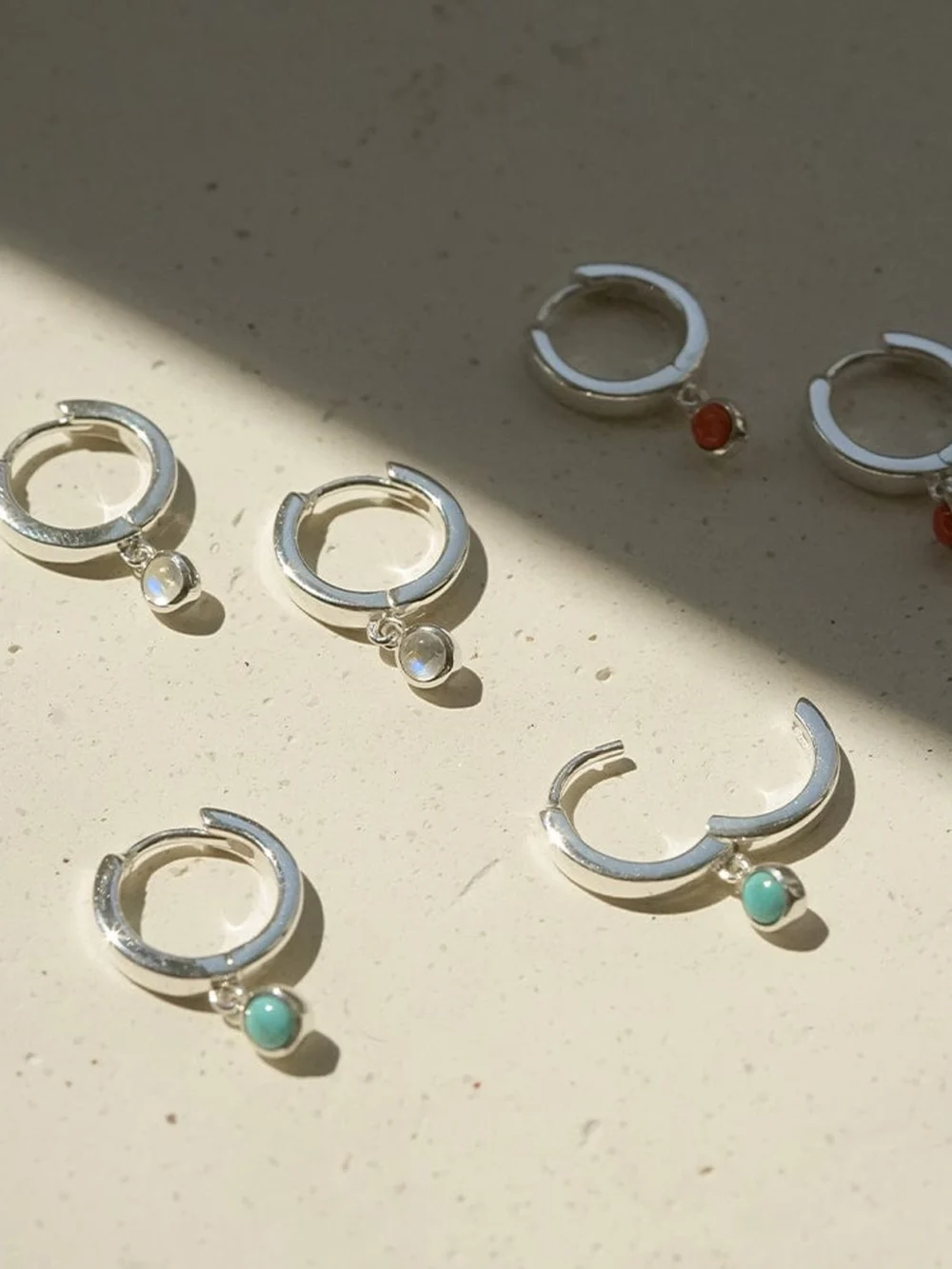Daisy London Rainbow Moonstone Healing Huggie Hoop Earrings Sterling Silver, view 3