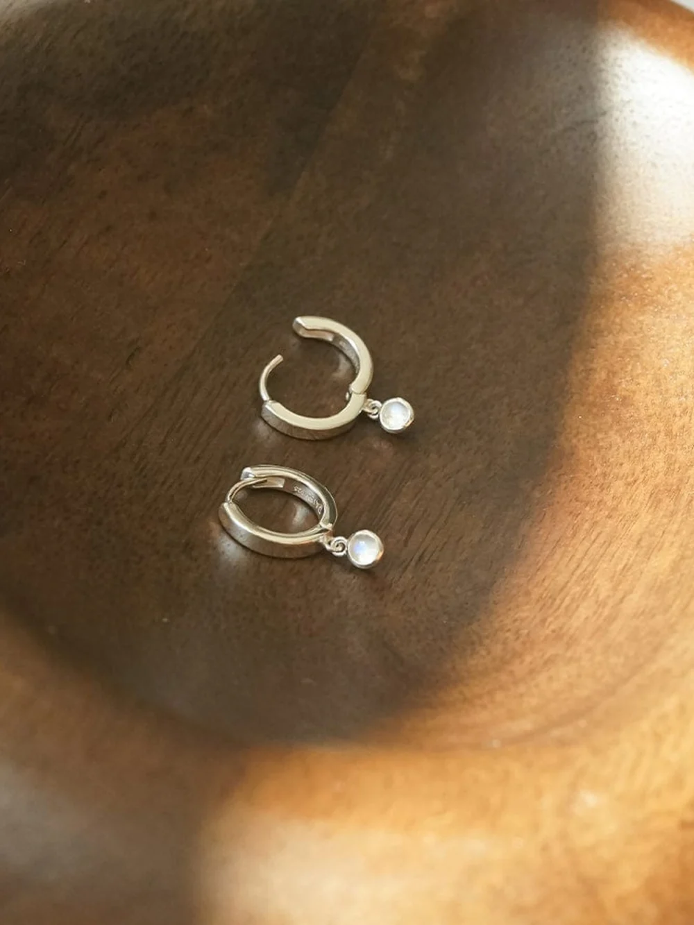 Daisy London Rainbow Moonstone Healing Huggie Hoop Earrings Sterling Silver, view 5
