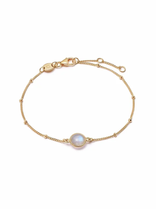 Daisy London Rainbow Moonstone Healing Stone Bobble Bracelet 18ct Gold Plate