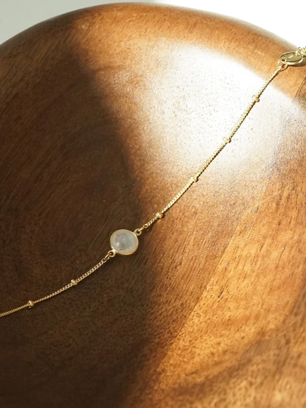 Daisy London Rainbow Moonstone Healing Stone Bobble Bracelet 18ct Gold Plate, view 5