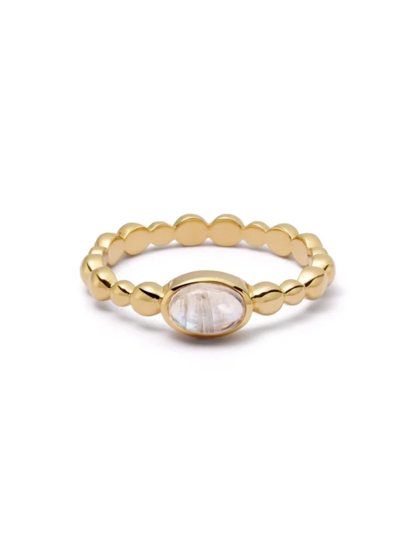 Daisy London Rainbow Moonstone Healing Stone Bobble Ring 18ct Gold Plate