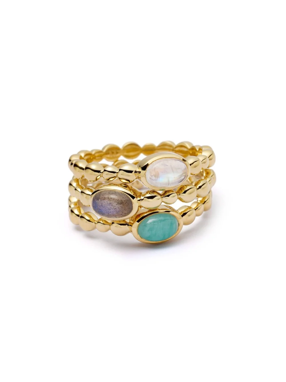 Daisy London Rainbow Moonstone Healing Stone Bobble Ring 18ct Gold Plate, view 5
