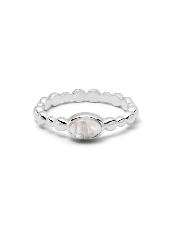 Daisy London Rainbow Moonstone Healing Stone Bobble Ring Sterling Silver