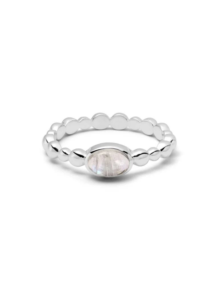Daisy London Rainbow Moonstone Healing Stone Bobble Ring Sterling Silver