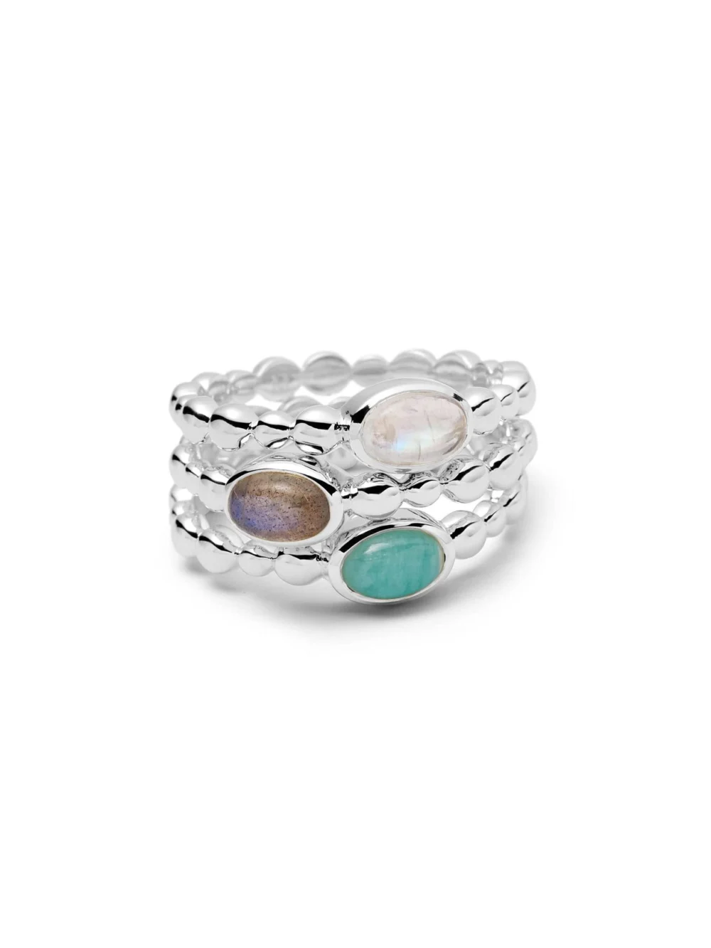 Daisy London Rainbow Moonstone Healing Stone Bobble Ring Sterling Silver, view 5