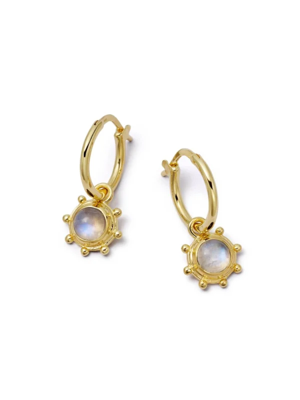 Daisy London Rainbow Moonstone Healing Stone Charm Earrings 18ct Gold Plate