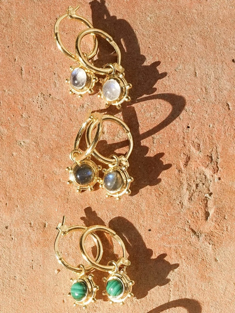 Daisy London Rainbow Moonstone Healing Stone Charm Earrings 18ct Gold Plate, view 3