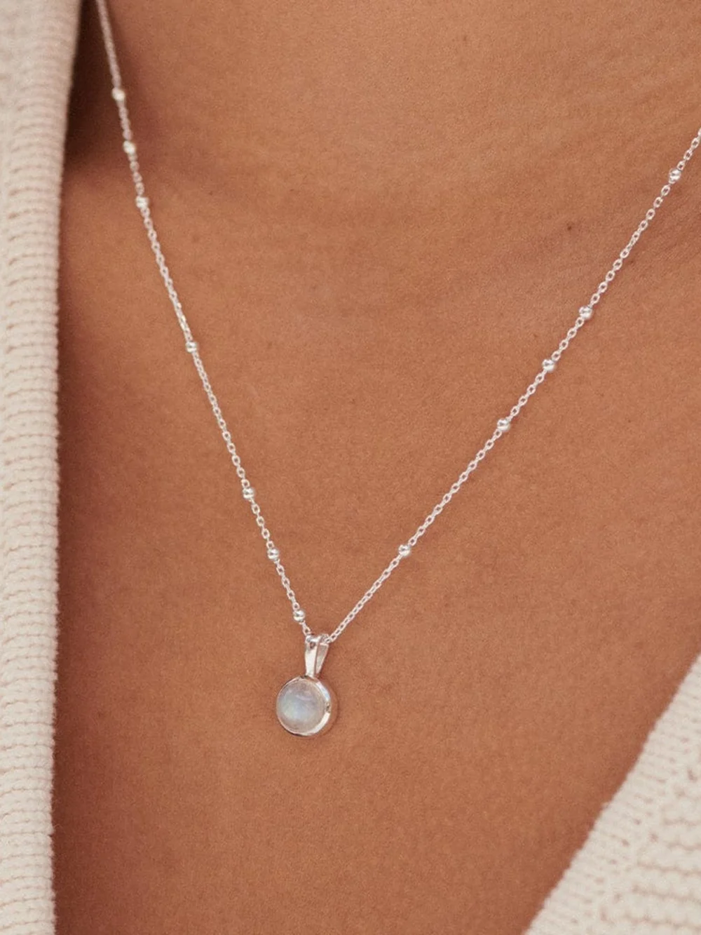 Daisy London Rainbow Moonstone Healing Stone Necklace Sterling Silver, view 2