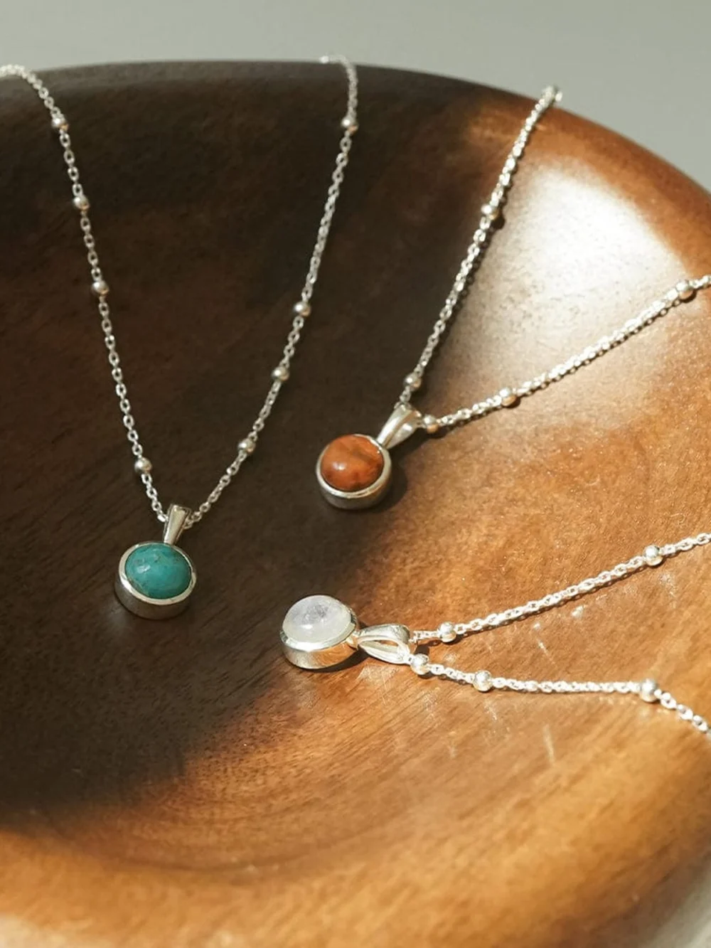 Daisy London Rainbow Moonstone Healing Stone Necklace Sterling Silver, view 3