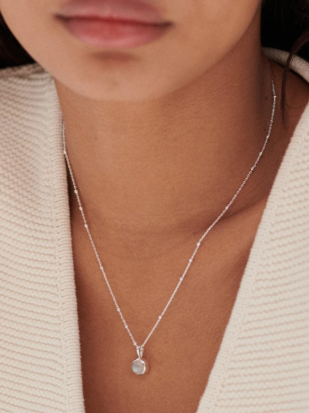 Daisy London Rainbow Moonstone Healing Stone Necklace Sterling Silver, view 4