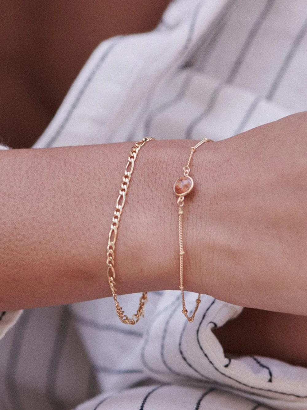 Daisy London Red Coral Healing Stone Bobble Bracelet 18ct Gold Plate, view 2