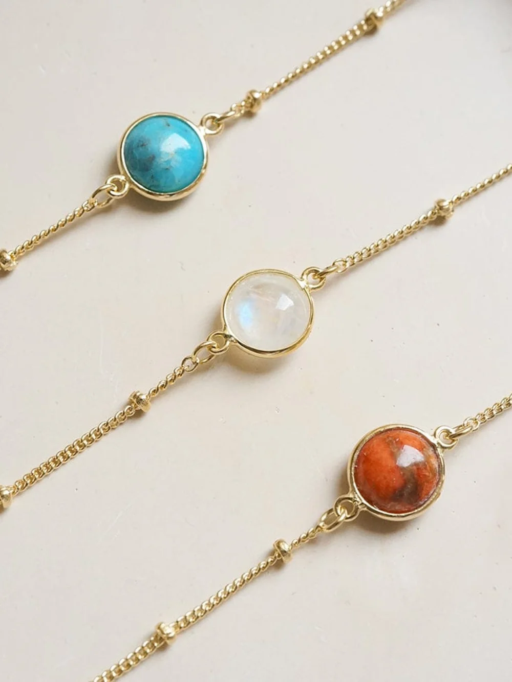 Daisy London Red Coral Healing Stone Bobble Bracelet 18ct Gold Plate, view 5
