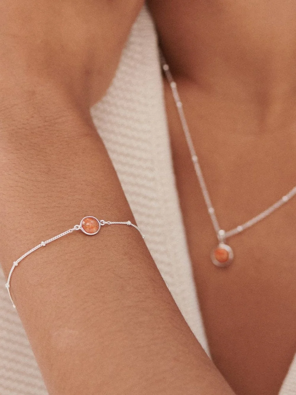 Daisy London Red Coral Healing Stone Bobble Bracelet Sterling Silver, view 2