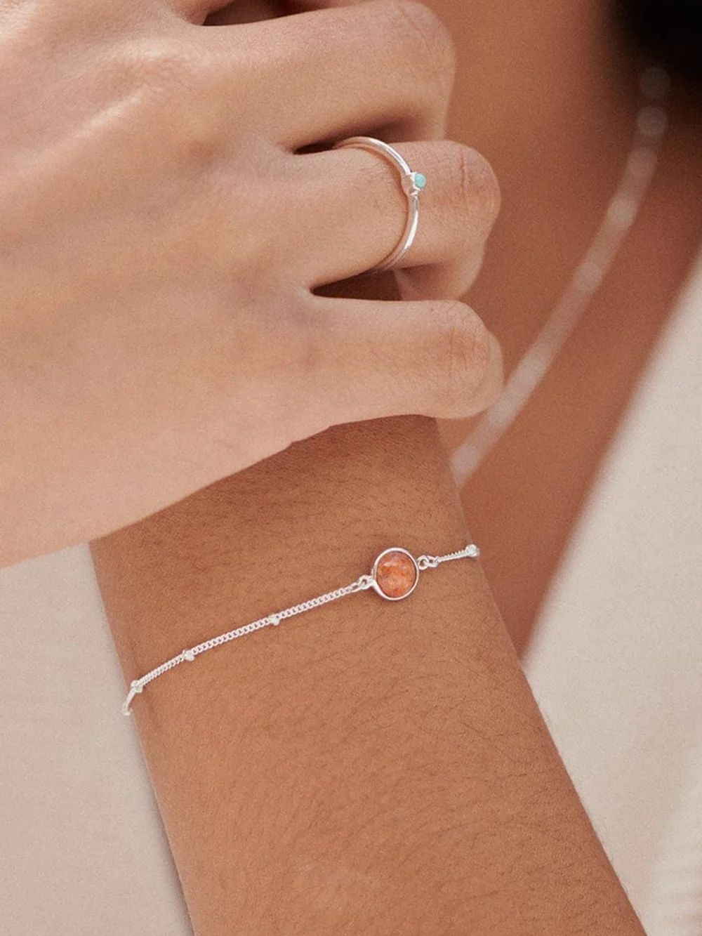 Daisy London Red Coral Healing Stone Bobble Bracelet Sterling Silver, view 4