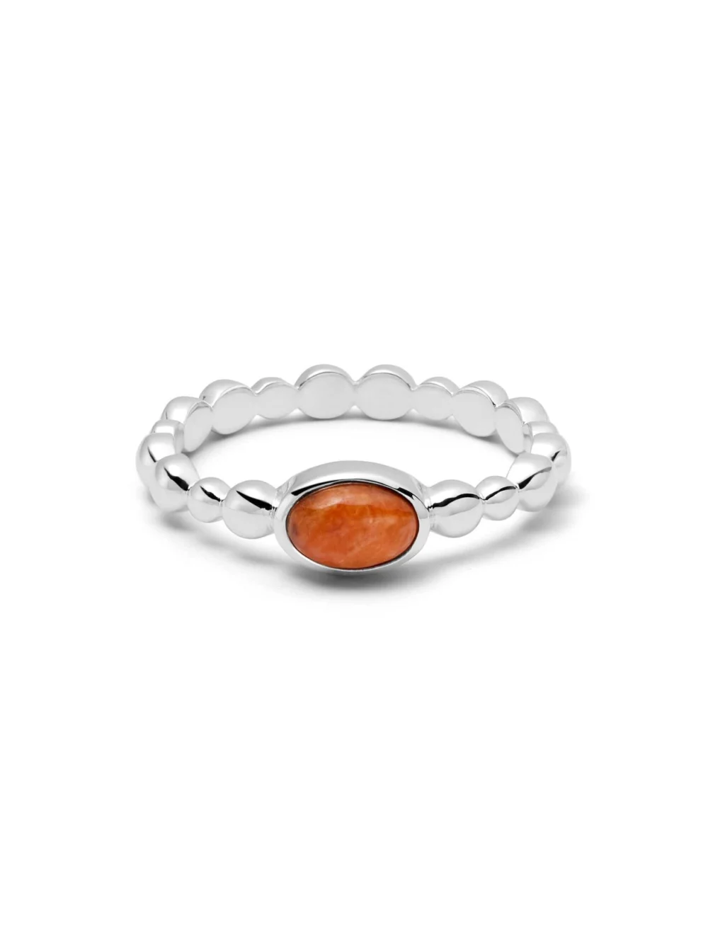 Daisy London Red Coral Healing Stone Bobble Ring Sterling Silver