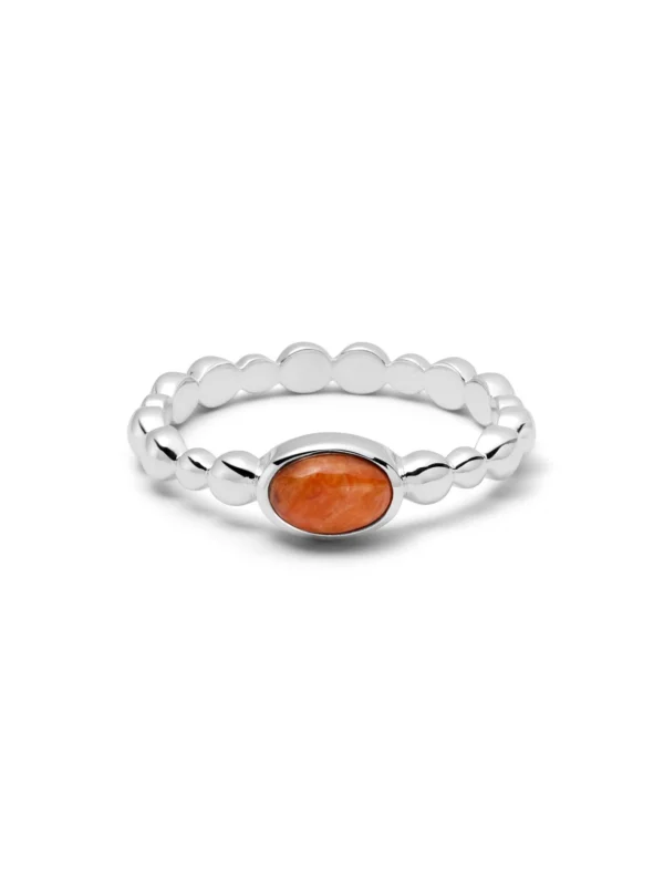 Daisy London Red Coral Healing Stone Bobble Ring Sterling Silver