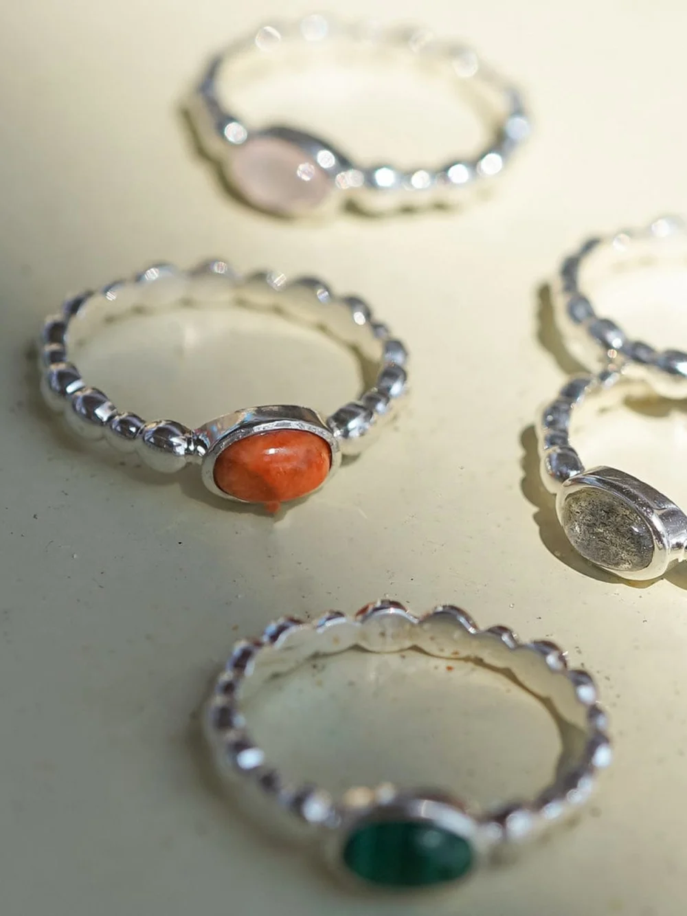 Daisy London Red Coral Healing Stone Bobble Ring Sterling Silver, view 3