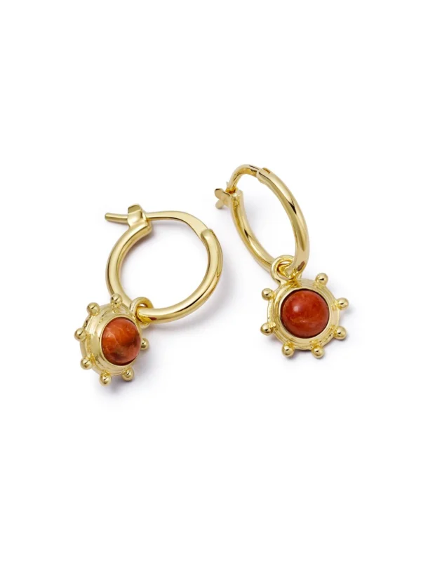 Daisy London Red Coral Healing Stone Charm Earrings 18ct Gold Plate