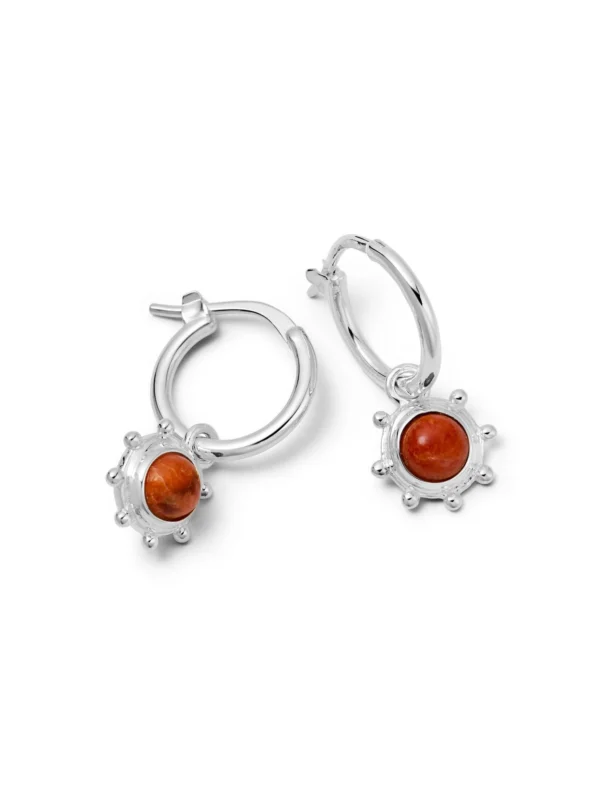 Daisy London Red Coral Healing Stone Charm Earrings Sterling Silver