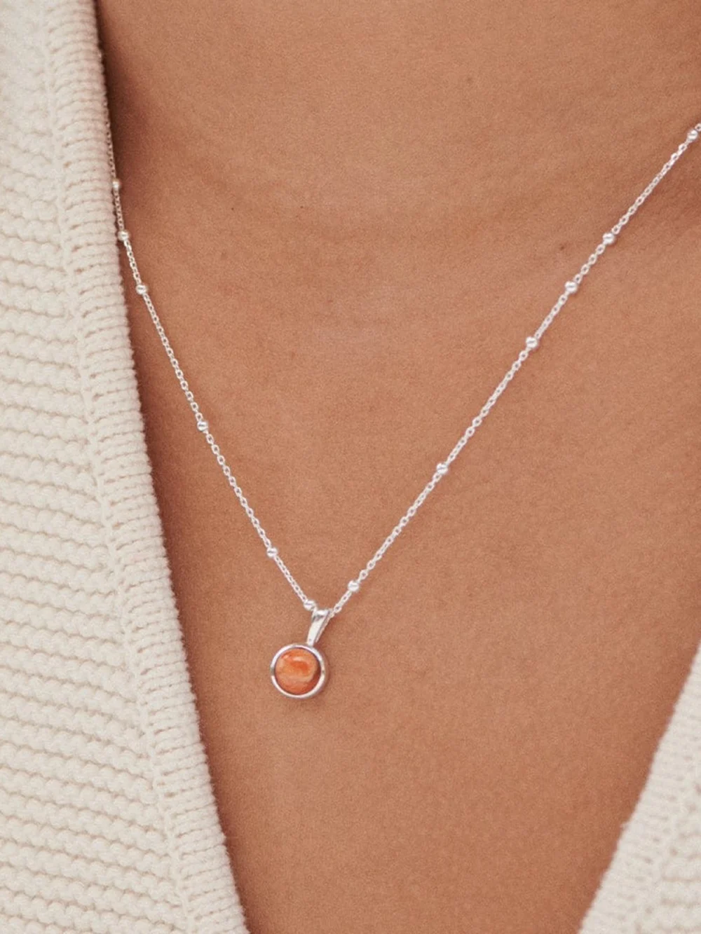 Daisy London Red Coral Healing Stone Necklace Sterling Silver, view 2