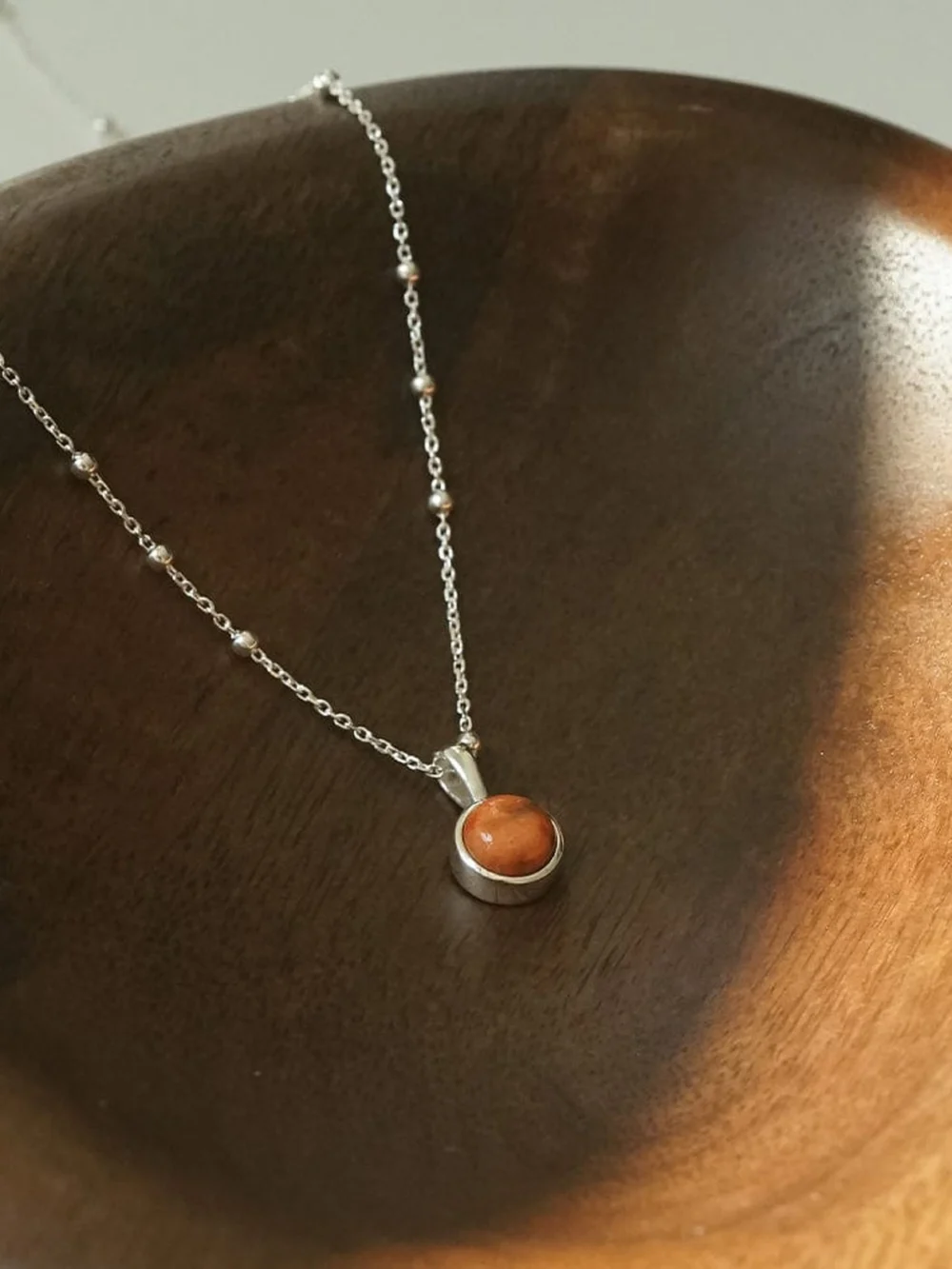 Daisy London Red Coral Healing Stone Necklace Sterling Silver, view 5