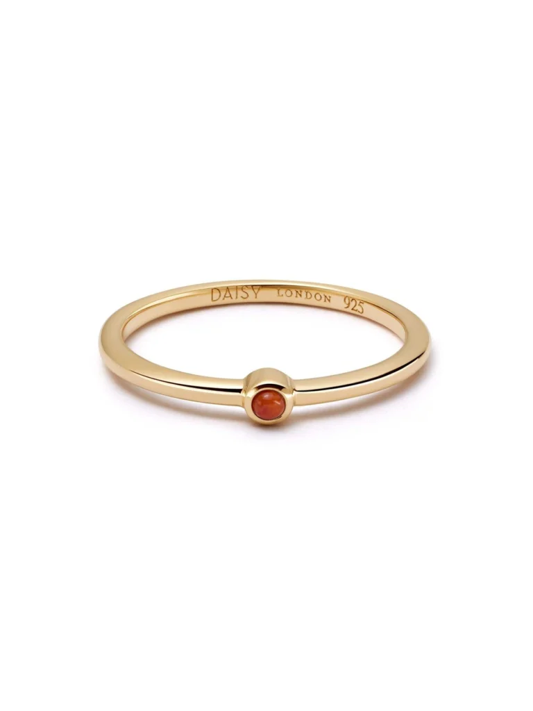 Daisy London Red Coral Healing Stone Ring 18ct Gold Plate
