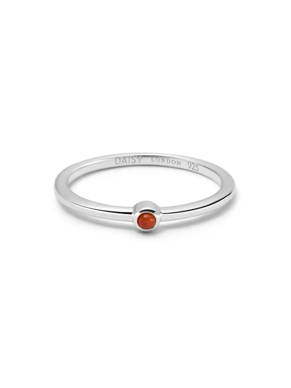 Daisy London Red Coral Healing Stone Ring Sterling Silver