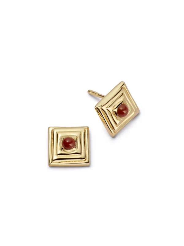Daisy London Red Jasper Mini Square Stud Earrings 18ct Gold Plate